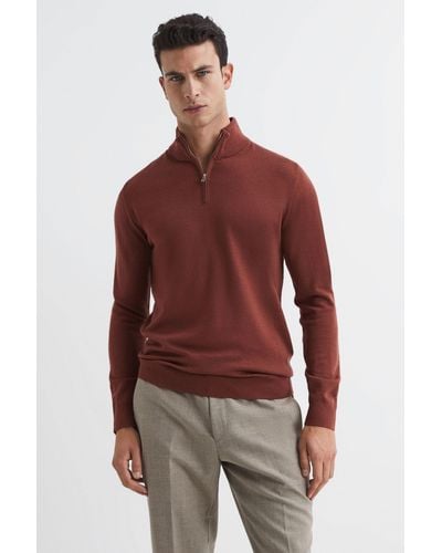 Reiss Blackhall - Russet Zip Up Knitted Sweater - Red