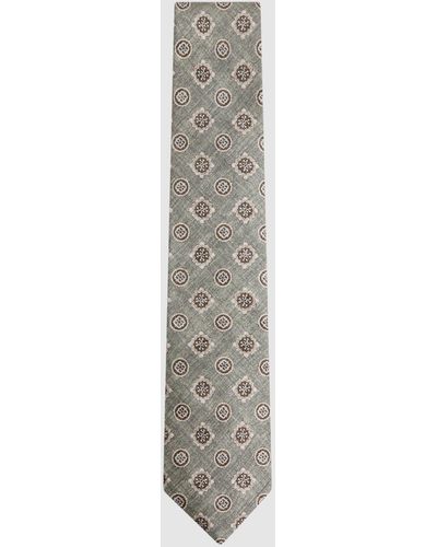 Reiss Vasari - Sage Melange Silk Medallion Print Tie, One - White