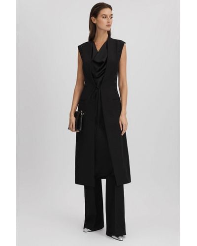 Halston Cowl Neck Wrap Midi Dress - Black
