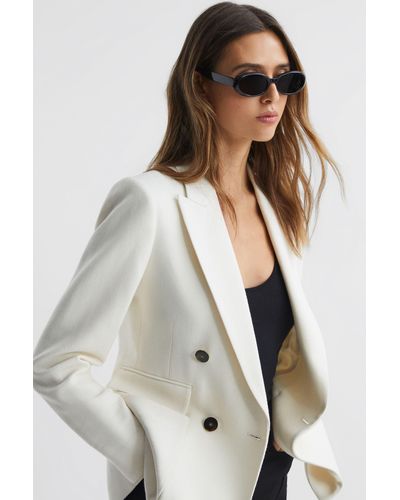 Reiss Larsson - White Double Breasted Twill Blazer, Us 6