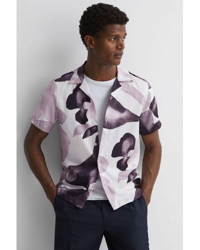 Reiss Howe - Gray Multi Cuban Collar Button Through Shirt