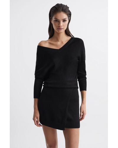 Reiss Sonia - Black Knitted Bodycon Dress, L