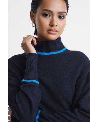 Reiss Alexis - Navy/blue Wool Blend Roll Neck Sweater