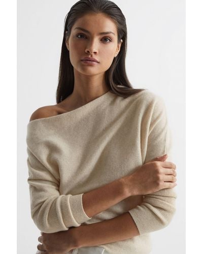 Reiss Petrice - Neutral Cashmere Slash Neck Knitted Sweater, M - Brown