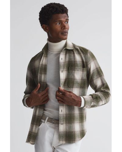 Reiss Novelli - Green Multi Wool Checked Long Sleeve Shirt - Brown