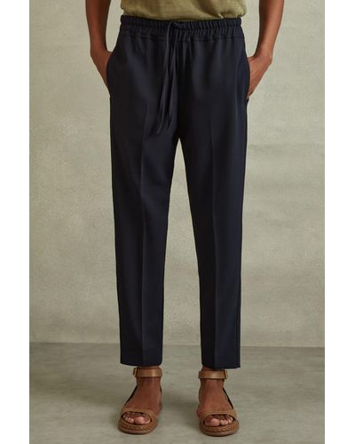 Reiss Hailey - Navy Petite Tapered Pull On Pants, Us 10 - Blue