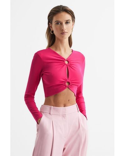 Reiss Hannah - Pink Ring Front Crop Top, S