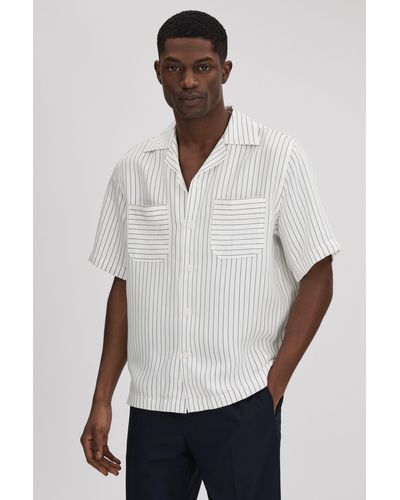 Reiss Anchor - White/navy Boxy Fit Striped Shirt