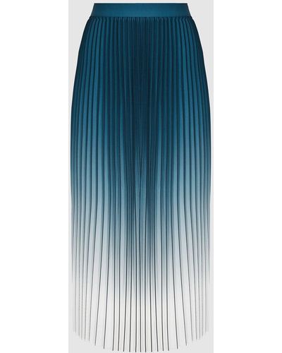 Reiss Mila - Ombre Pleated Midi Skirt - Blue