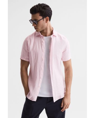 Reiss Holiday - Soft Pink Slim Fit Linen Shirt, S - Red