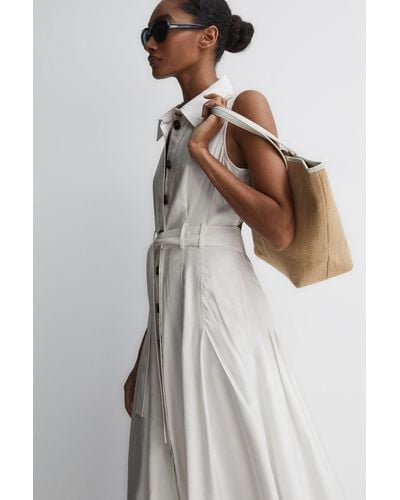 Reiss Milena Button-through Tied-waist Woven Midi Dress - White