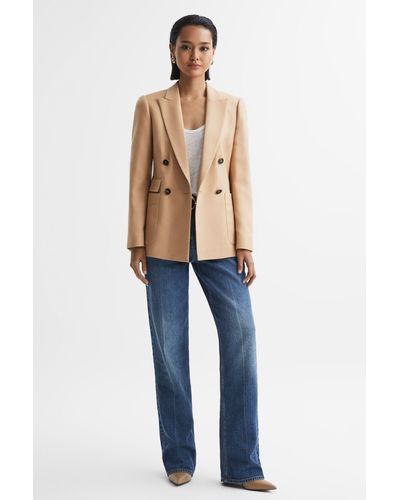 Reiss Larsson - Neutral Double Breasted Twill Blazer, Us 10 - Natural