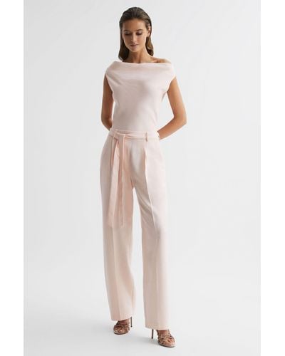 Reiss Maple - Nude Maple Off-the-shoulder Jumpsuit, Us 8 - White