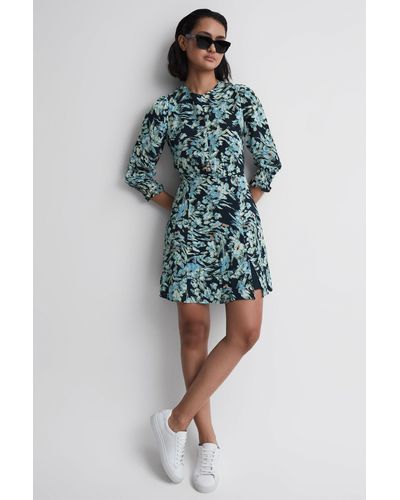 Reiss Annie - Navy/blue Floral Print Mini Dress, Us 14