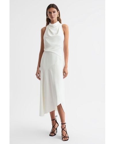 Reiss Giana - Ivory High Neck Draped Midi Dress - White