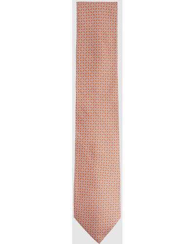 Reiss Como - Bright Orange Silk Geometric Print Tie, One - White