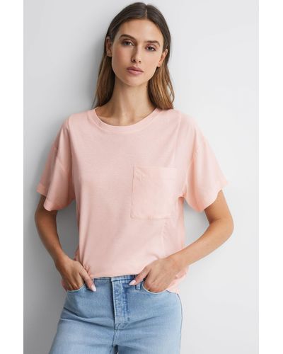 Reiss Sofia - Pink Cotton Blend Crew Neck T-shirt, M