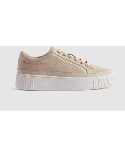 Reiss Leanne - Nude Grained Leather Platform Sneakers, Uk 3 Eu 36 - Natural