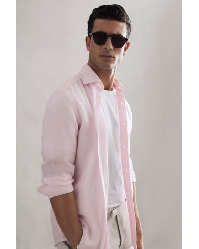 Reiss Ruban - Soft Pink Ruban Linen Regular Fit Shirt