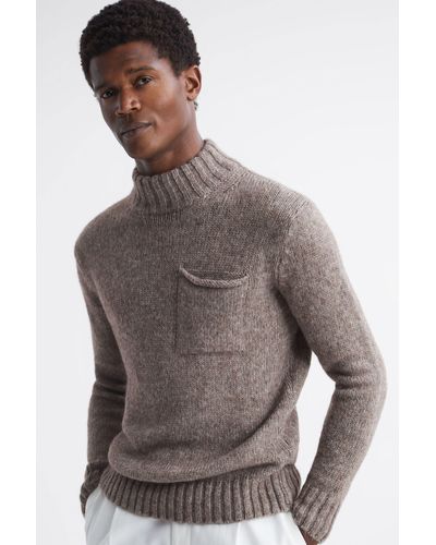 Oscar Jacobson Wool-cotton Funnel Neck Sweater - Gray