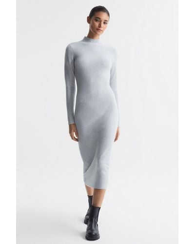 Reiss Mara - Gray Knitted Bodycon Midi Dress