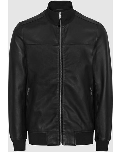 Reiss Mineral - Leather Bomber Jacket - Black