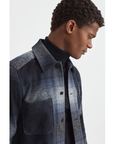 Reiss Idaho - Blue Multi Wool Blend Check Overshirt