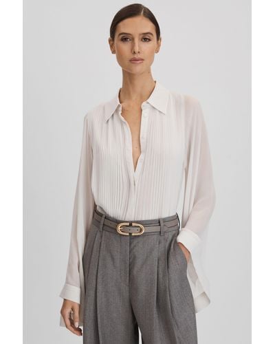 Reiss Magda - Pale Blue Pleated Flared Sleeve Blouse - Gray