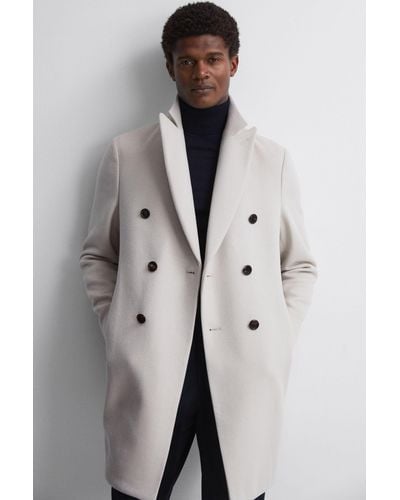 Reiss Timpano - Bone Wool Blend Double Breasted Epsom Coat, Xs - Gray