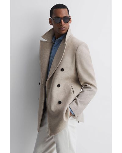 Reiss Garda - Stone Melange Double Breasted Wool Coat - Gray