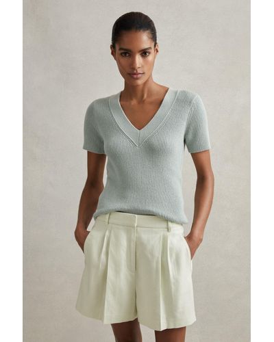 Reiss Dianna - Mint Front Pleat Linen Blend Suit Shorts - Multicolor