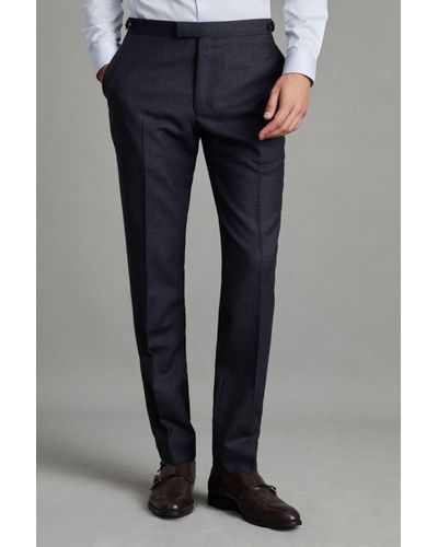 Reiss Dunn - Navy Slim Fit Wool Textured Pants, 36 - Blue