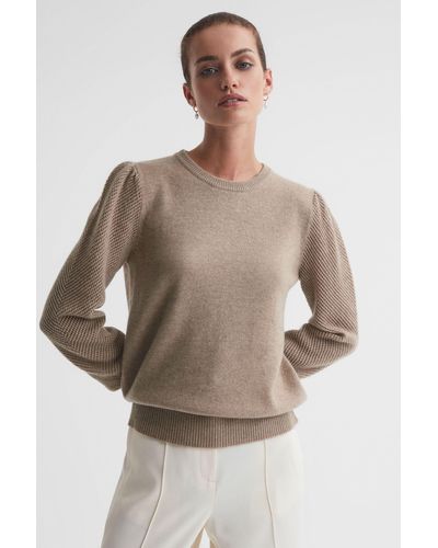 Reiss Lawrence - Oatmeal Madeleine Thompson Cashmere Wool Crew Neck T Sweater, L - Natural
