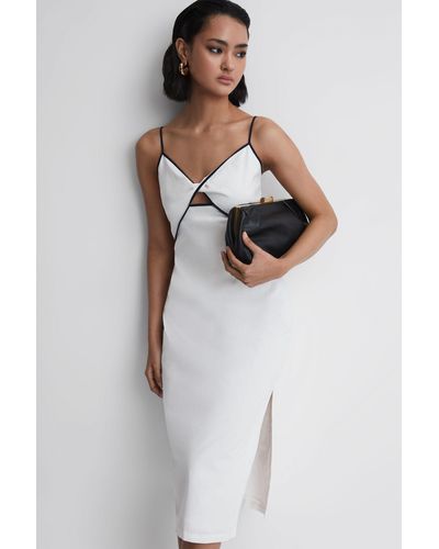 Reiss Leona Cut-out Contrasting-trim Cotton Midi Dress - White