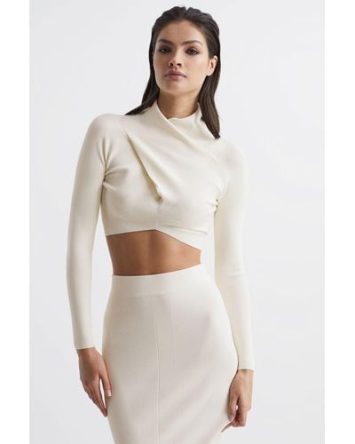 Reiss Elsie - White High Neck Cropped Co Ord Top, S