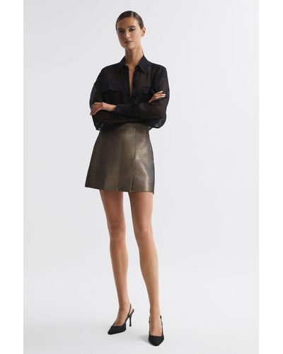Reiss Louisa - Gold Metallic Mini Skirt - Black