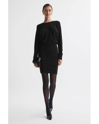 Reiss Lucy - Black Cashmere-wool Blend Draped Mini Dress