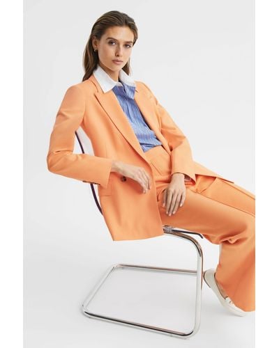 Reiss Emmy - Orange Wool Blend Double Breasted Blazer, Us 12 - White
