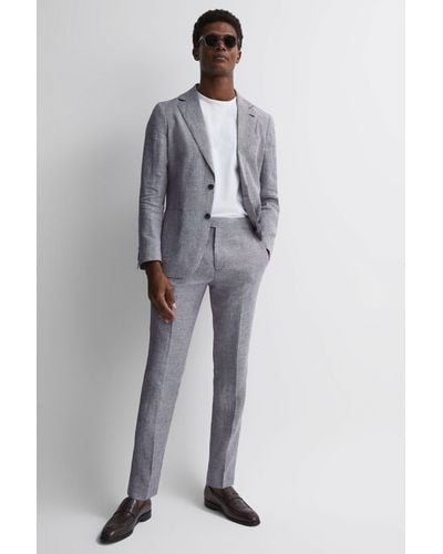 Reiss Squad - Navy Linen Dogtooth Adjuster Pants - Gray
