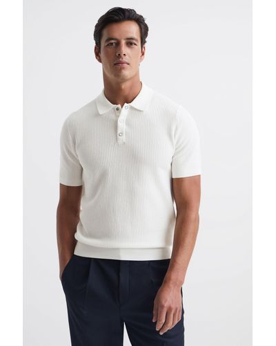 Reiss Bennie - White Press Stud Textured Polo Shirt, S