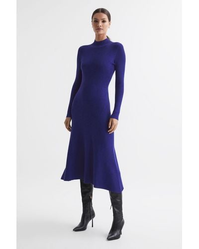 Reiss Chrissy - Blue Knitted Bodycon Midi Dress