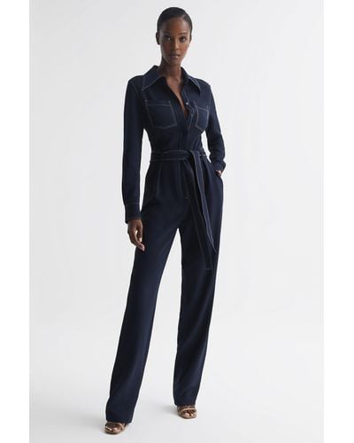 Reiss Lara - Navy Fitted Jumpsuit, Us 2 - Blue