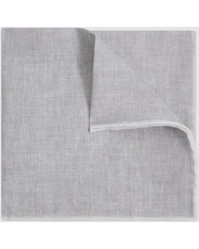 Reiss Siracusa - Soft Ice Linen Contrast Trim Pocket Square, One - Gray