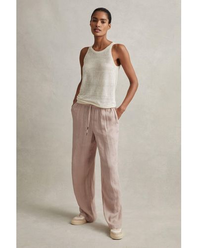 Reiss Cleo - Dusty Pink Garment Dyed Wide Leg Linen Pants - Natural
