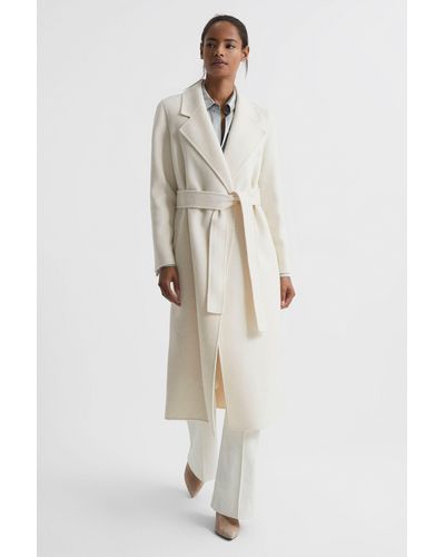 Reiss Ariel - Cream Wool Blend Blindseam Belted Coat, Us 4 - White