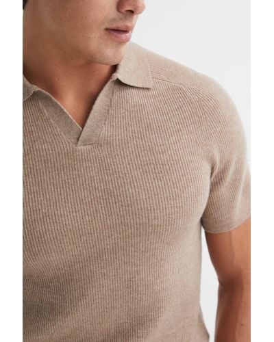 Reiss Mortimer - Camel Wool Open-collar Polo Shirt - Natural