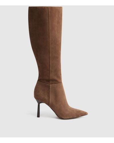 Reiss Gracyn - Tan Leather Knee High Heeled Boots, Uk 5 Eu 38 - Brown