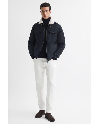 Reiss Harvey - Navy Quilted Faux Shearling Collar Coat - Black