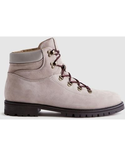 Reiss Nubuk - Stone Ashdown Leather Hiking Boots - Pink