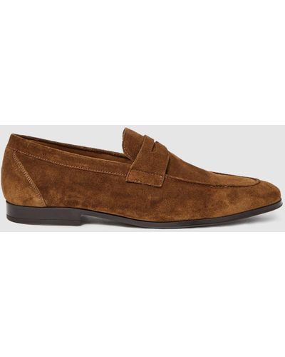 Reiss Bray - Tan Suede Slip On Loafers - Brown